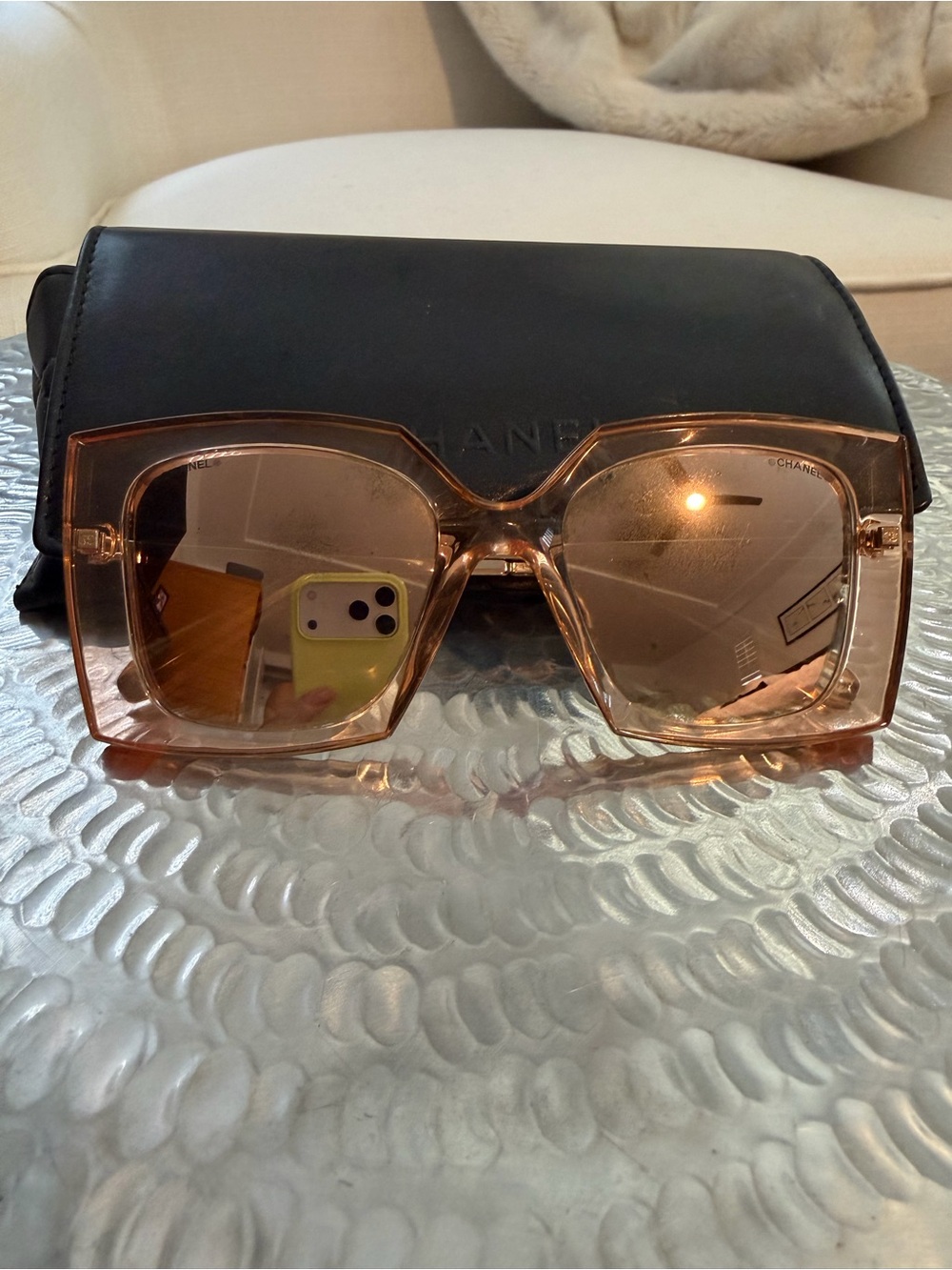 Chanel 18k Pink Gold Mirror Square Sunglasses 6051 Rose